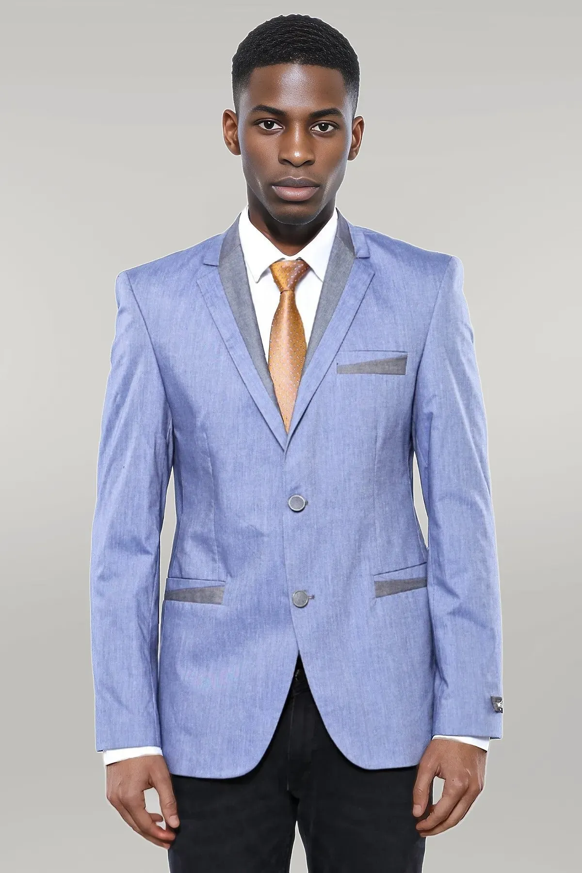 3 Pockets 2 Buttons Cross Piping Light Blue Jacket-Wessi