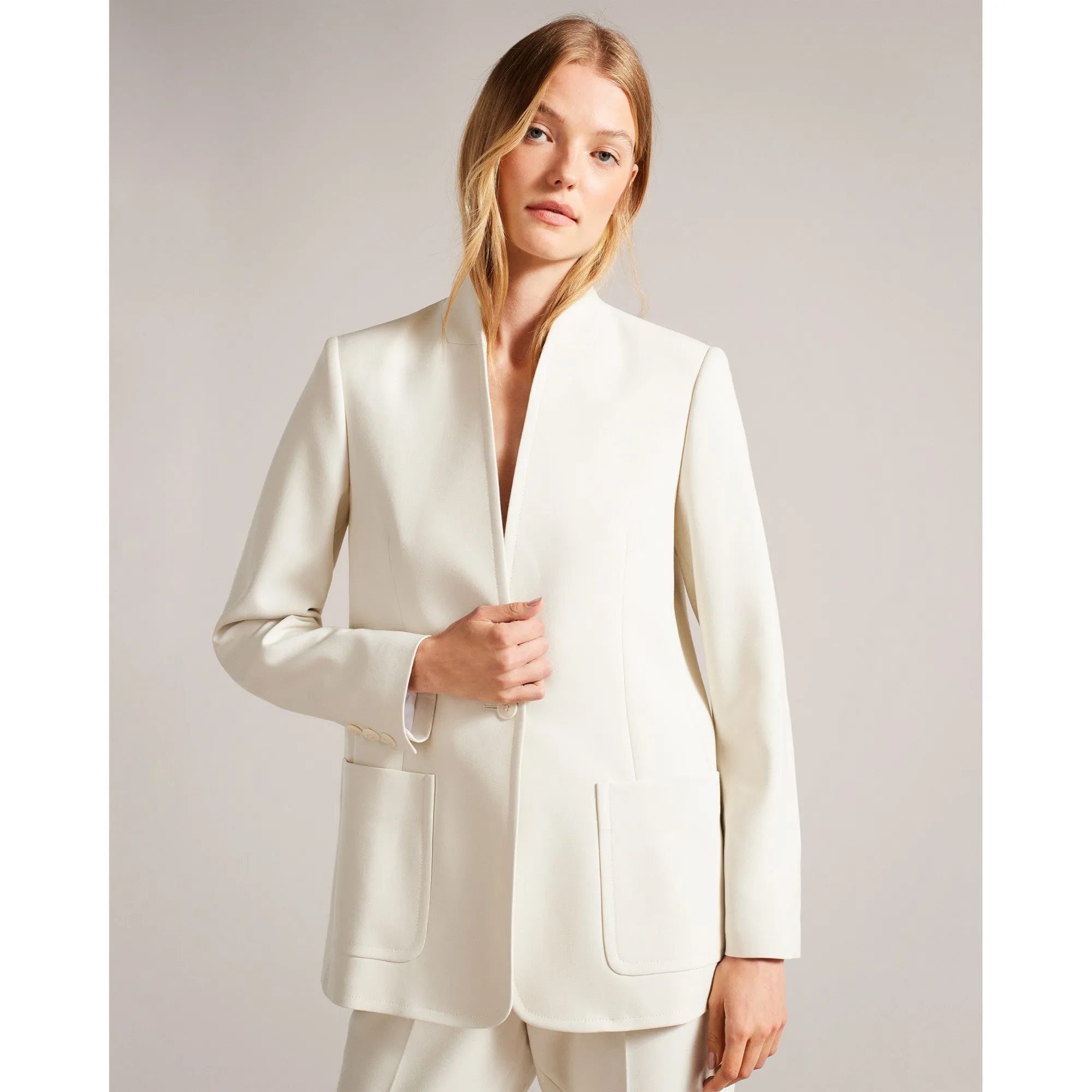 Women Wmj-Ambero-Single Breasted Collarless Blazer - Natural
